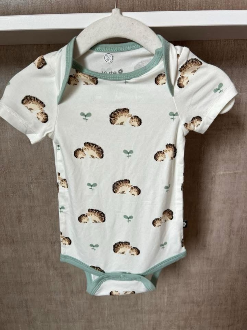 Kyte BABY Cream Hedgehog Print Onesie with Mint Trim